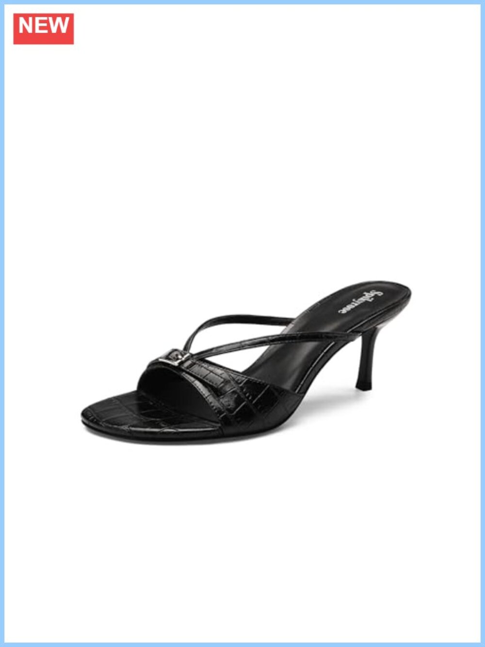 Crocodile-Embossed PU Mule Heeled Sandals 2.5 Inch Cross-Strap Dress Heels